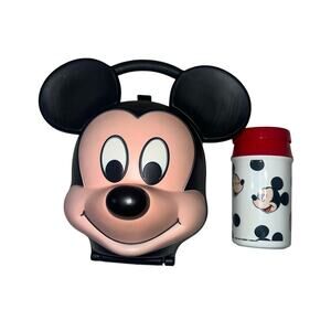 Rare Disney Mickey Mouse Head shaped Lunchbox Aladdin Set W/ Original Thermos